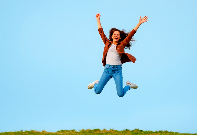 Woman jumping for joy