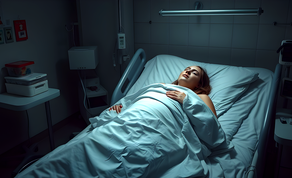 A woman dead in a hospital bed