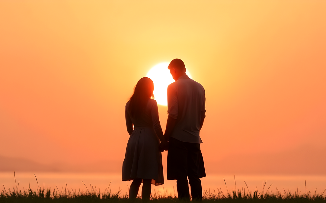 Couple holding hands at sunset, symbolizing healing and hope after stillbirth