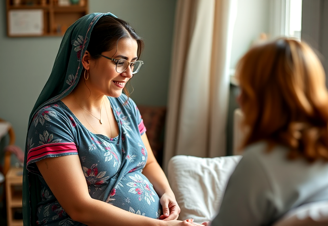 Midwife talking to a client