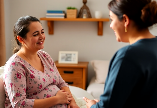 Midwife talking to a client