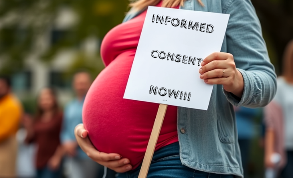 Woman holding an informed consent sign