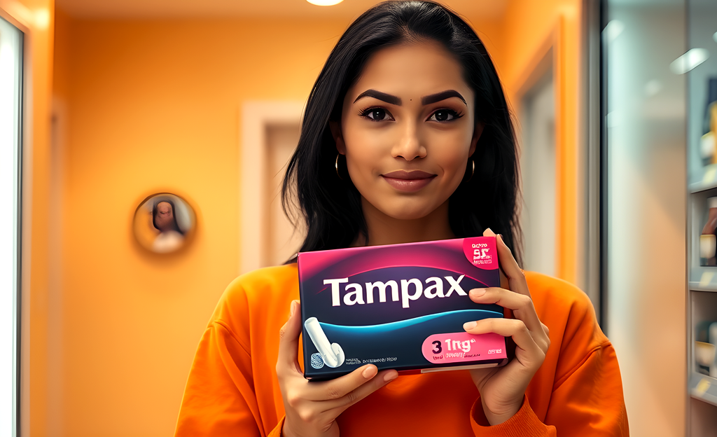 Young Indian woman holding Tampax