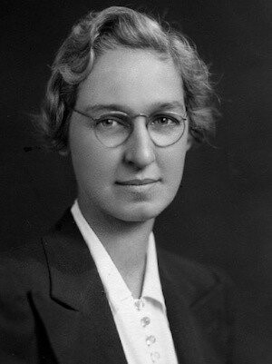 Black and white portrait of Dr. Virginia Apgar, pioneering physician known for developing the Apgar Score.