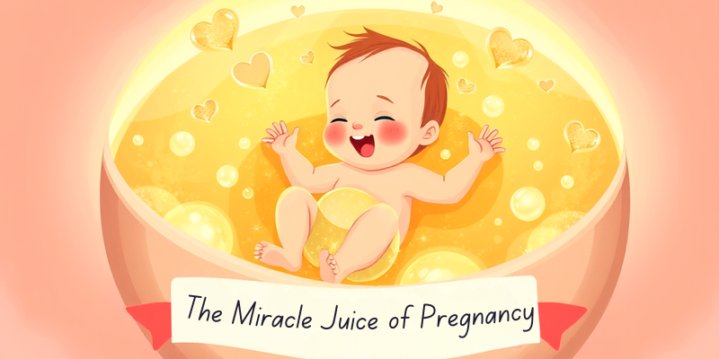 Smiling baby floating in golden amniotic fluid, symbolizing the miracle of pregnancy.