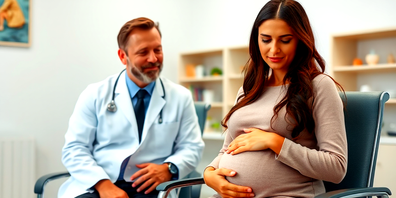 Pregnant woman discussing birth choices with a compassionate male doctor