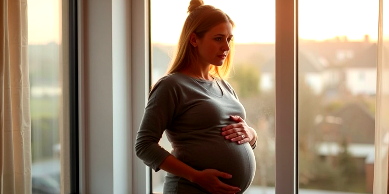 Pregnant woman looking worried out a window, reflecting on breech birth options.