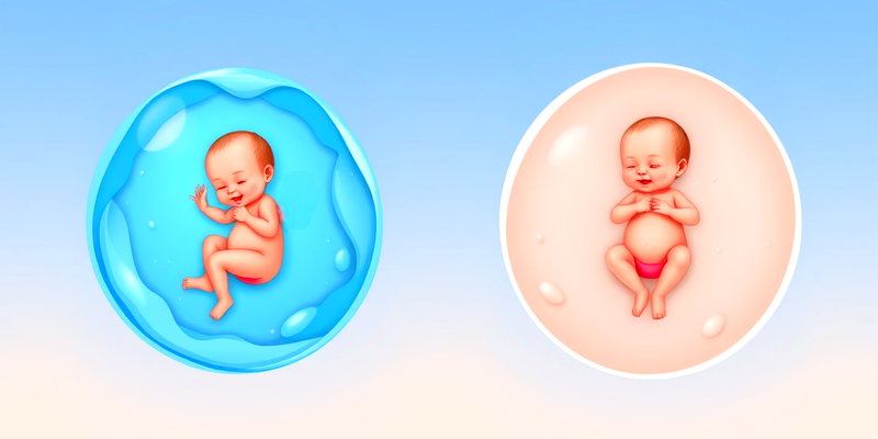 Illustration showing the difference between polyhydramnios and oligohydramnios—excess amniotic fluid versus low fluid levels during pregnancy.