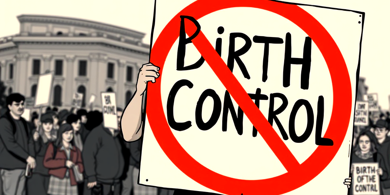 A man holding up a ant birth control sign.