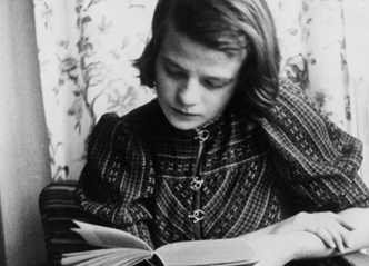 Sophie Scholl reading a book, symbolizing her intellectual resistance to Nazi oppression